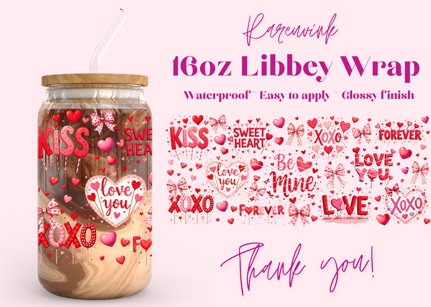 #912 Love Kiss Me 16oz UVDTF Wrap