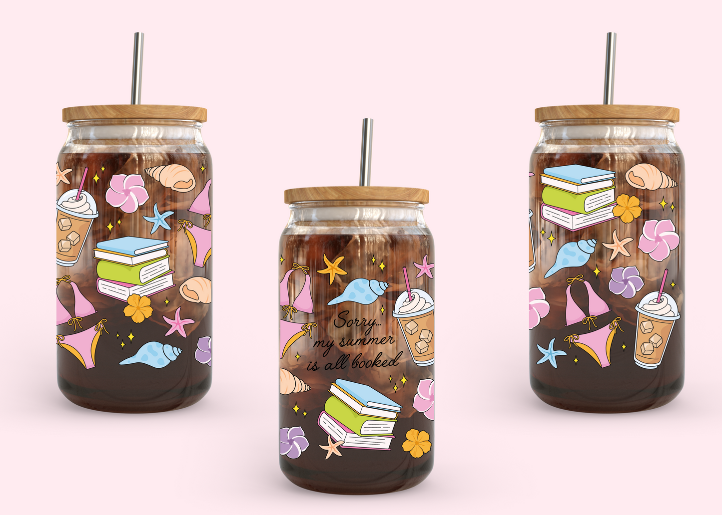 #1066 Summer is booked 16oz UVDTF Wrap