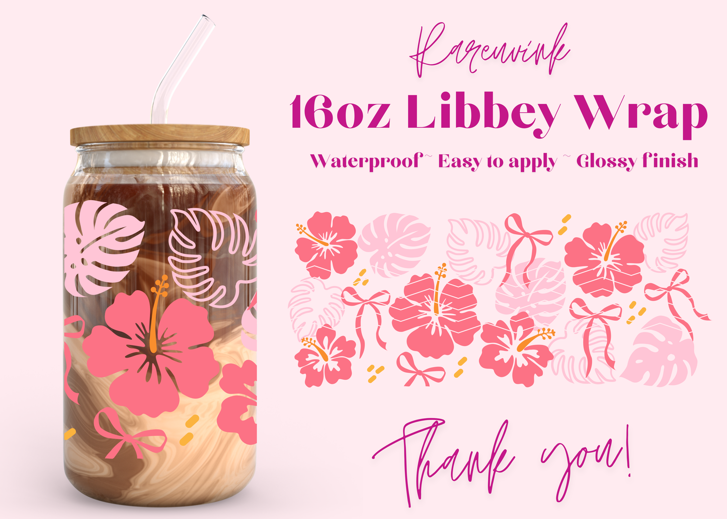 #1181 Pink Monstera 16oz UVDTF Wrap