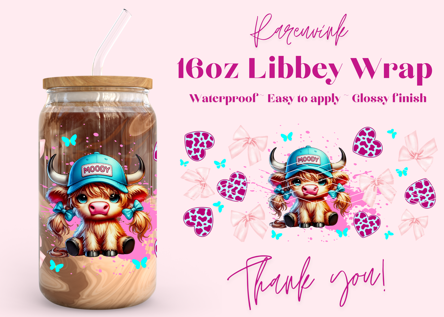 #1232 Girly Cow 16oz UVDTF Wrap