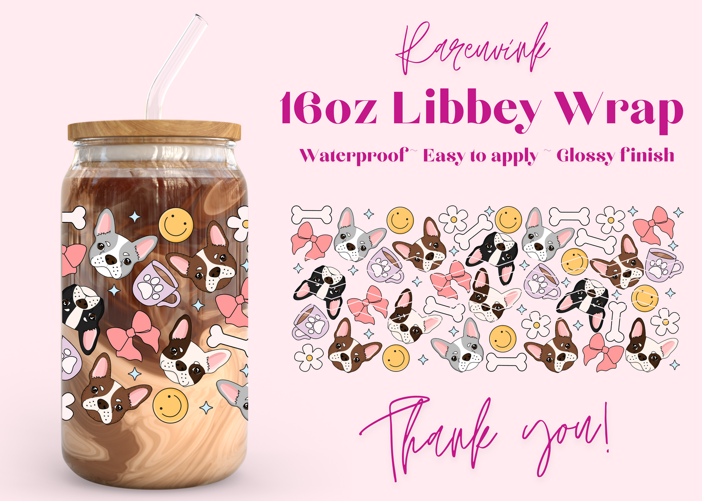 #903 Boston Terrier Dog 16oz UVDTF Wrap