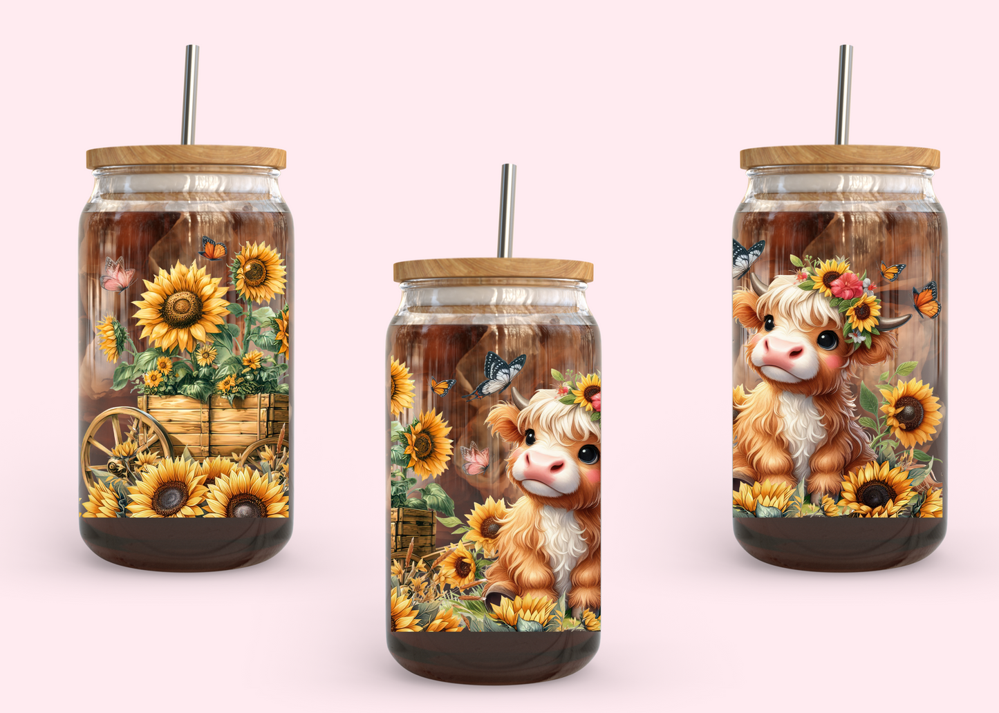 #1029 Highland Cow Sunflower 16oz UVDTF Wrap