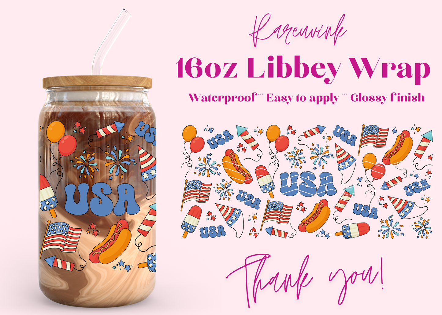 #1065 Party in the USA 16oz UVDTF Wrap