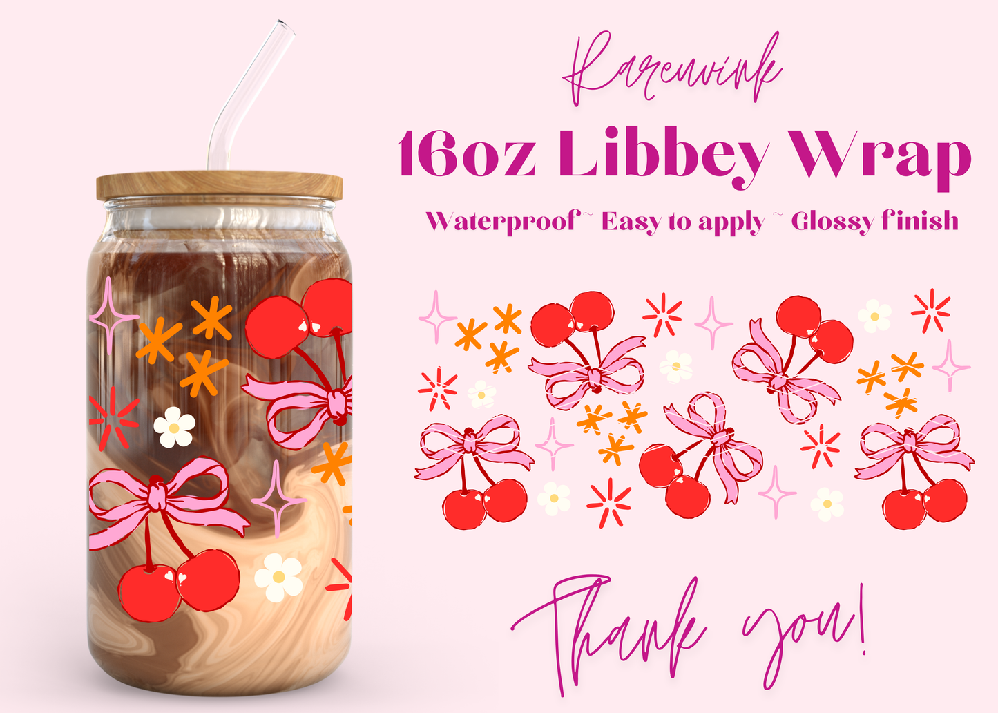 #1212 Cherry Bows 16oz UVDTF Wrap