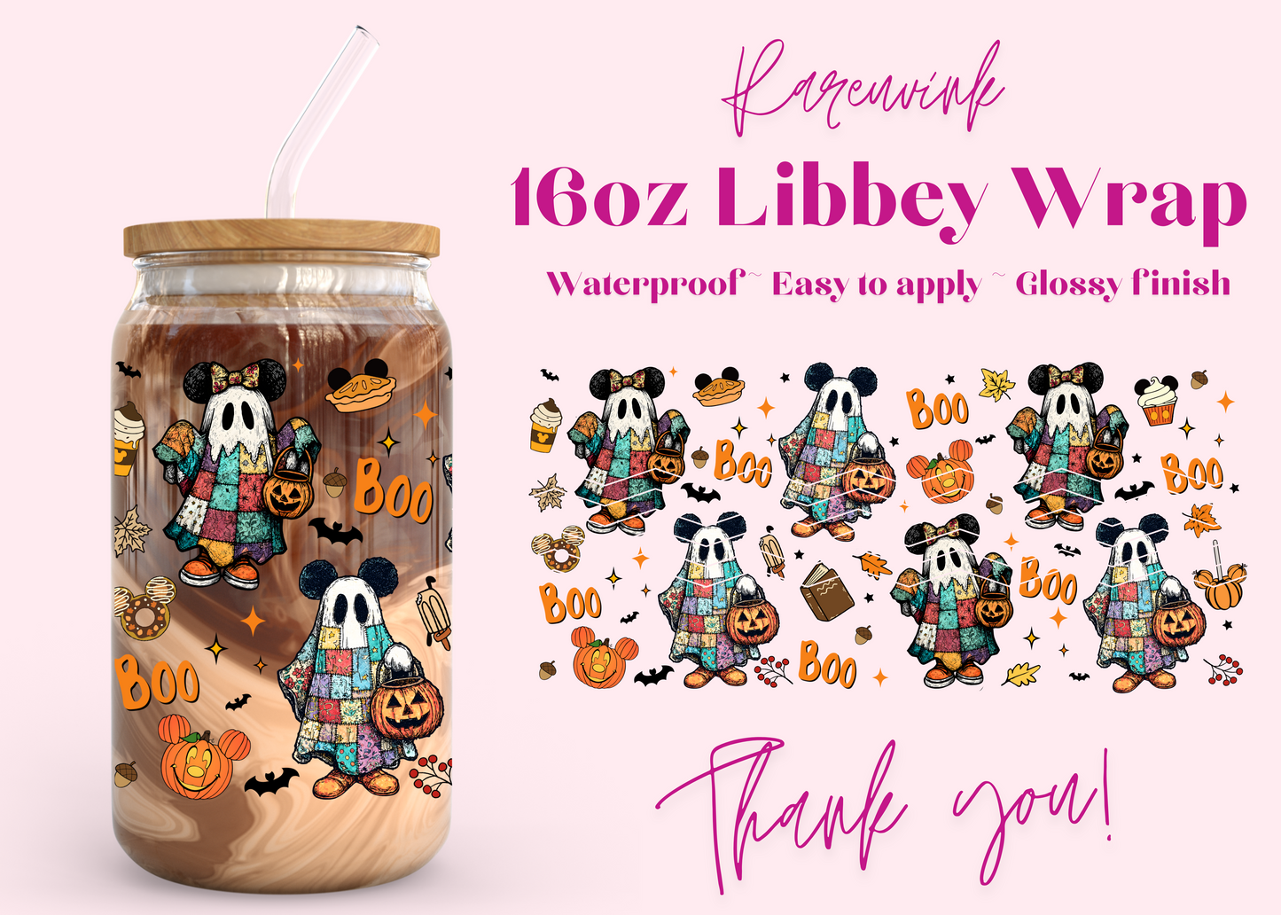 #1155 Mickey Boo Halloween 16oz UVDTF Wrap