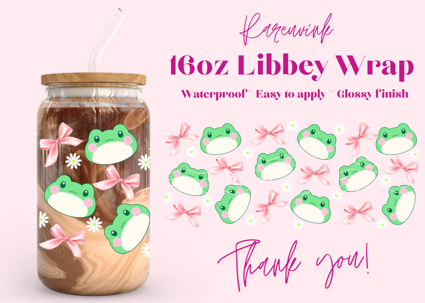 #874 Cute Frog Coquette 16oz UVDTF Wrap