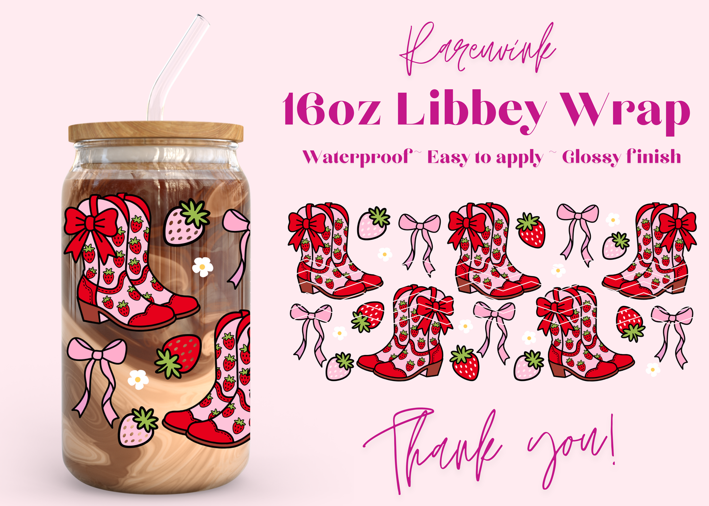 1258 Strawberry Cowboy 16oz UVDTF Wrap