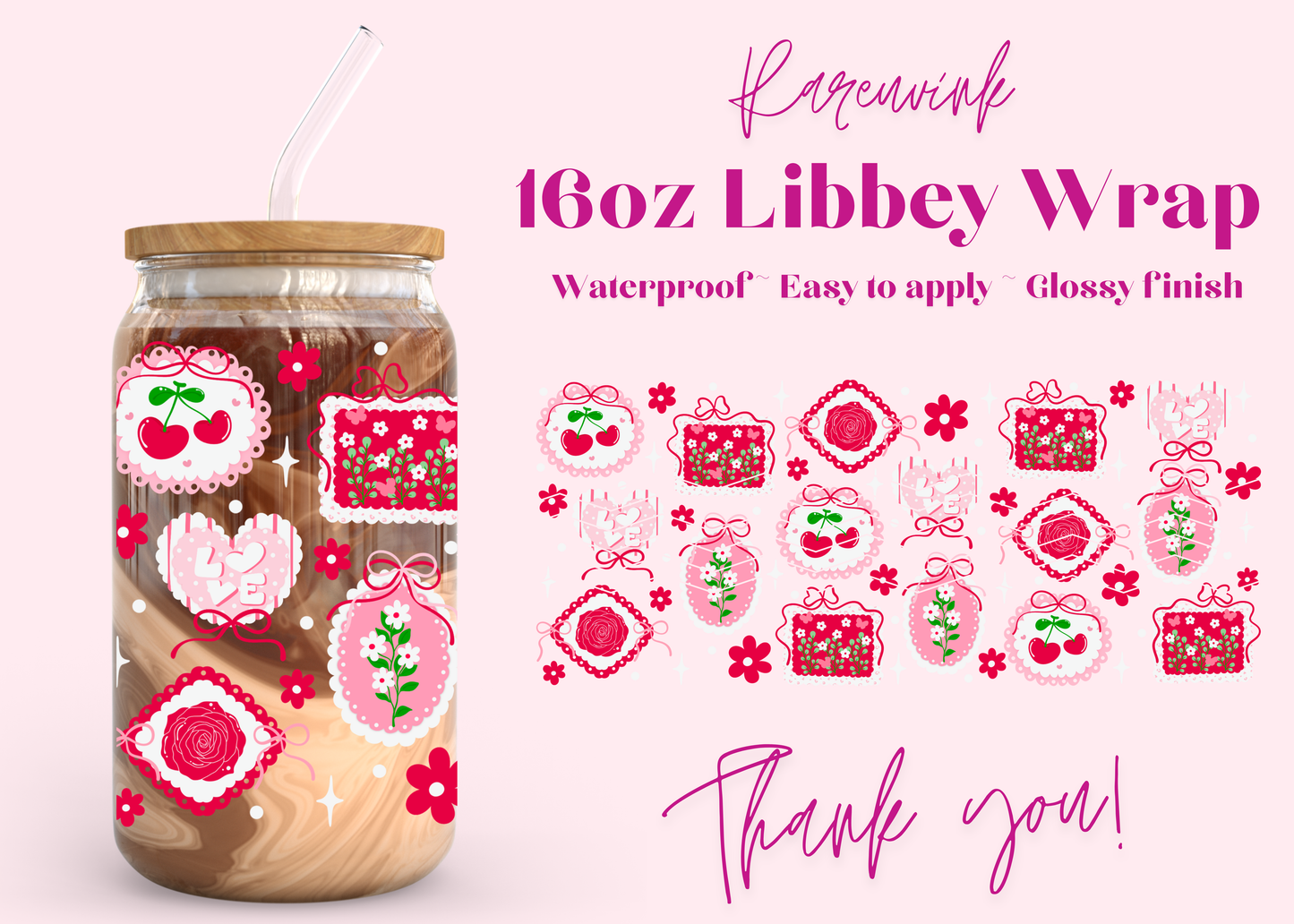 #1189 cherry Cottage core 16oz UVDTF Wrap