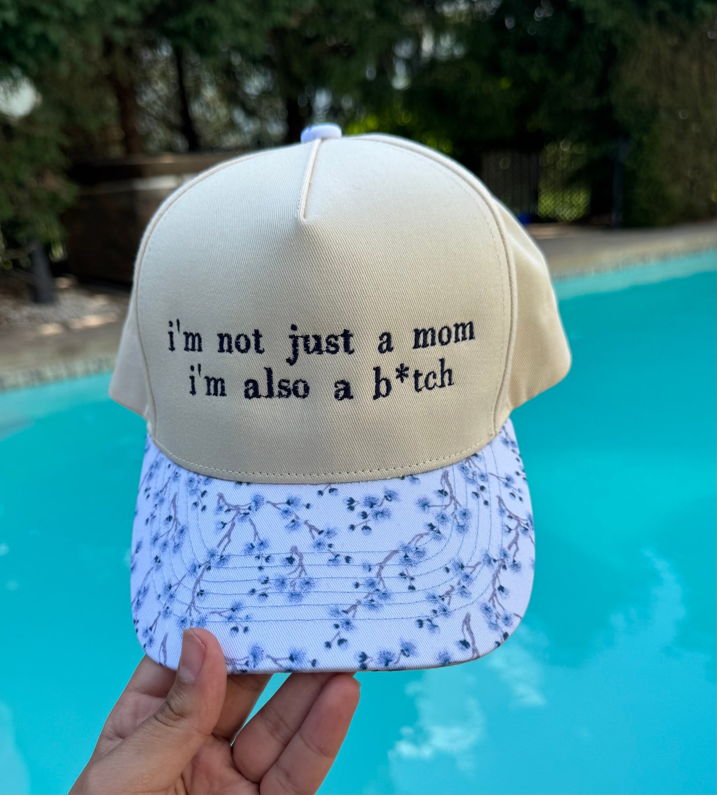 Not just a mom blue floral hat