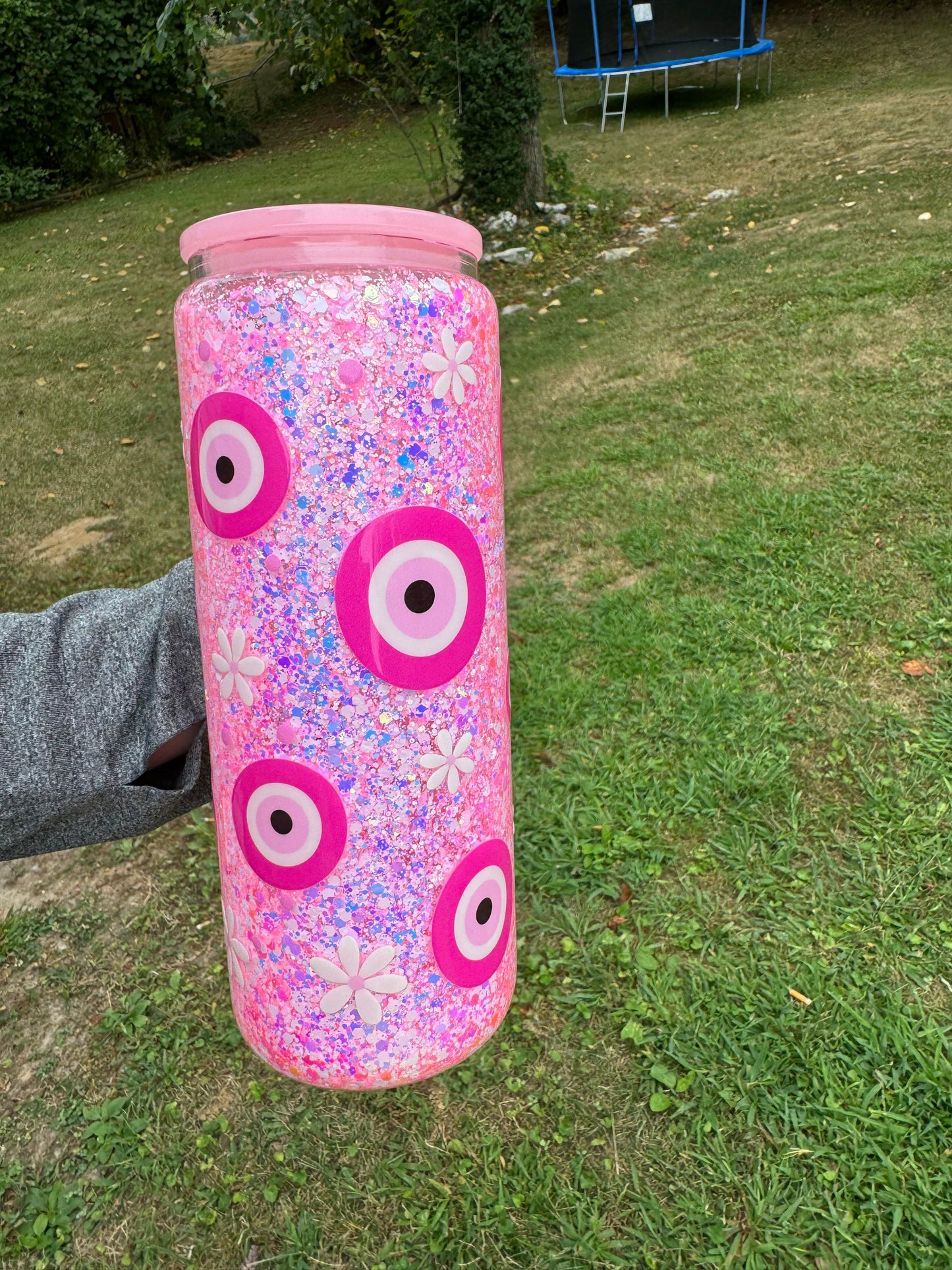 Evil eye Snow Globe Glass Cup with Handle 20oz #593