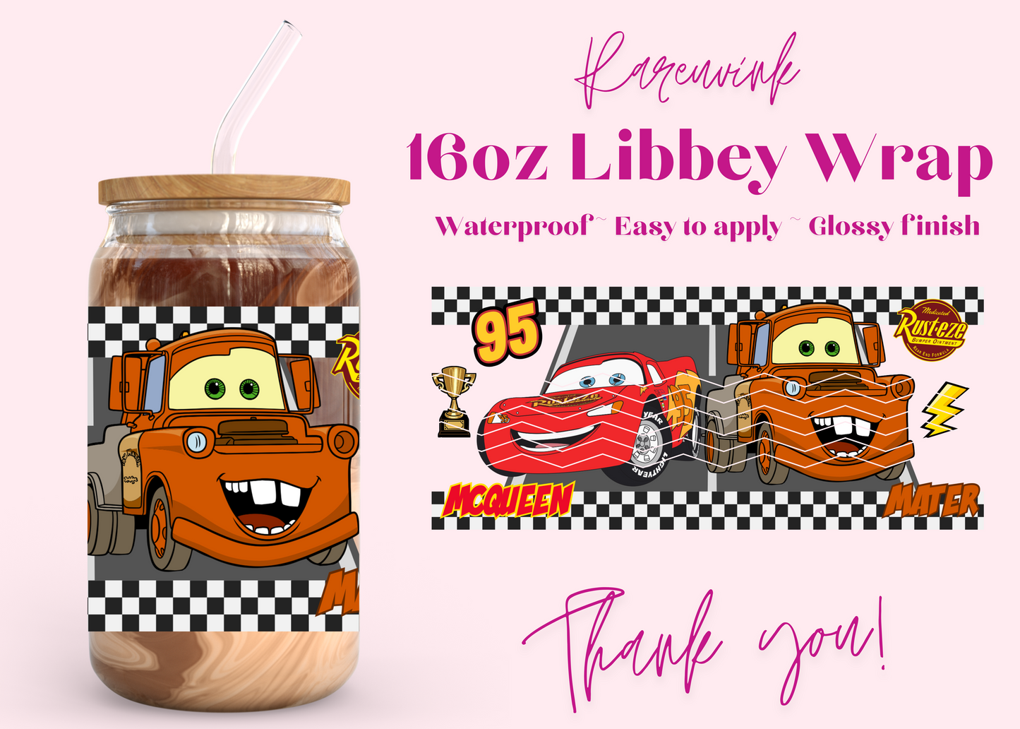 #1164 Cars Mater 16oz UVDTF Wrap