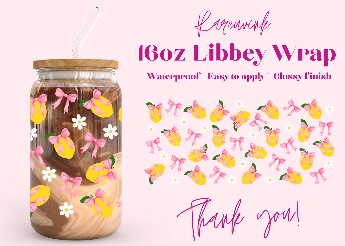 #1186 Lemon Bow 16oz UVDTF Wrap