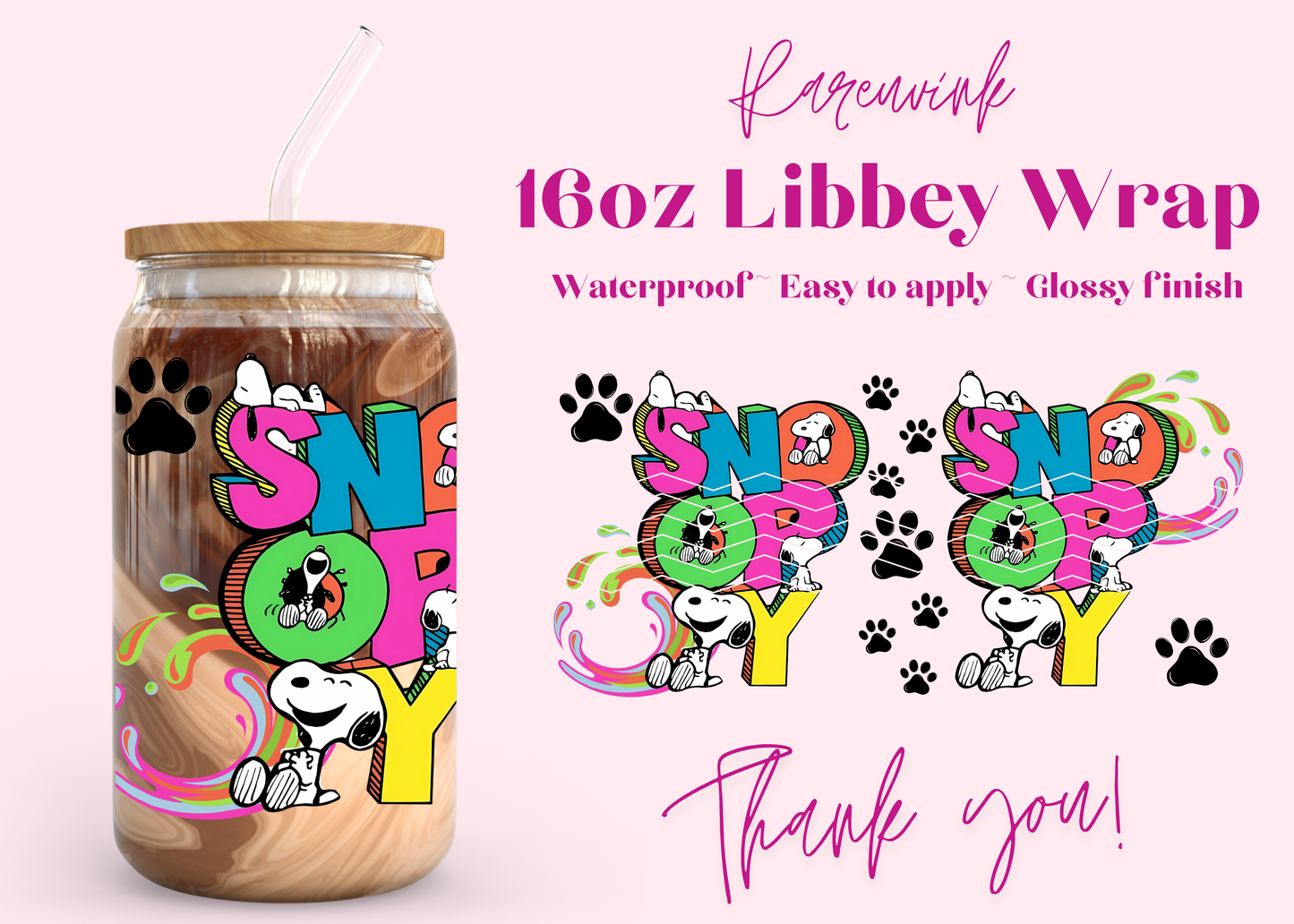 1261 Snoopy 16oz UVDTF Wrap