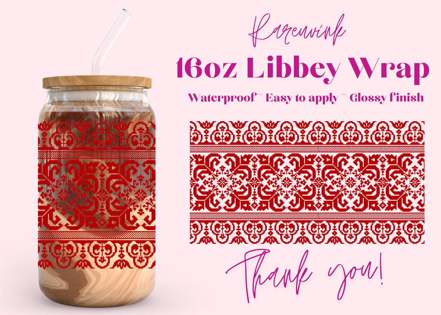 #965 Palestine Tatreez Flower 16oz UVDTF Wrap