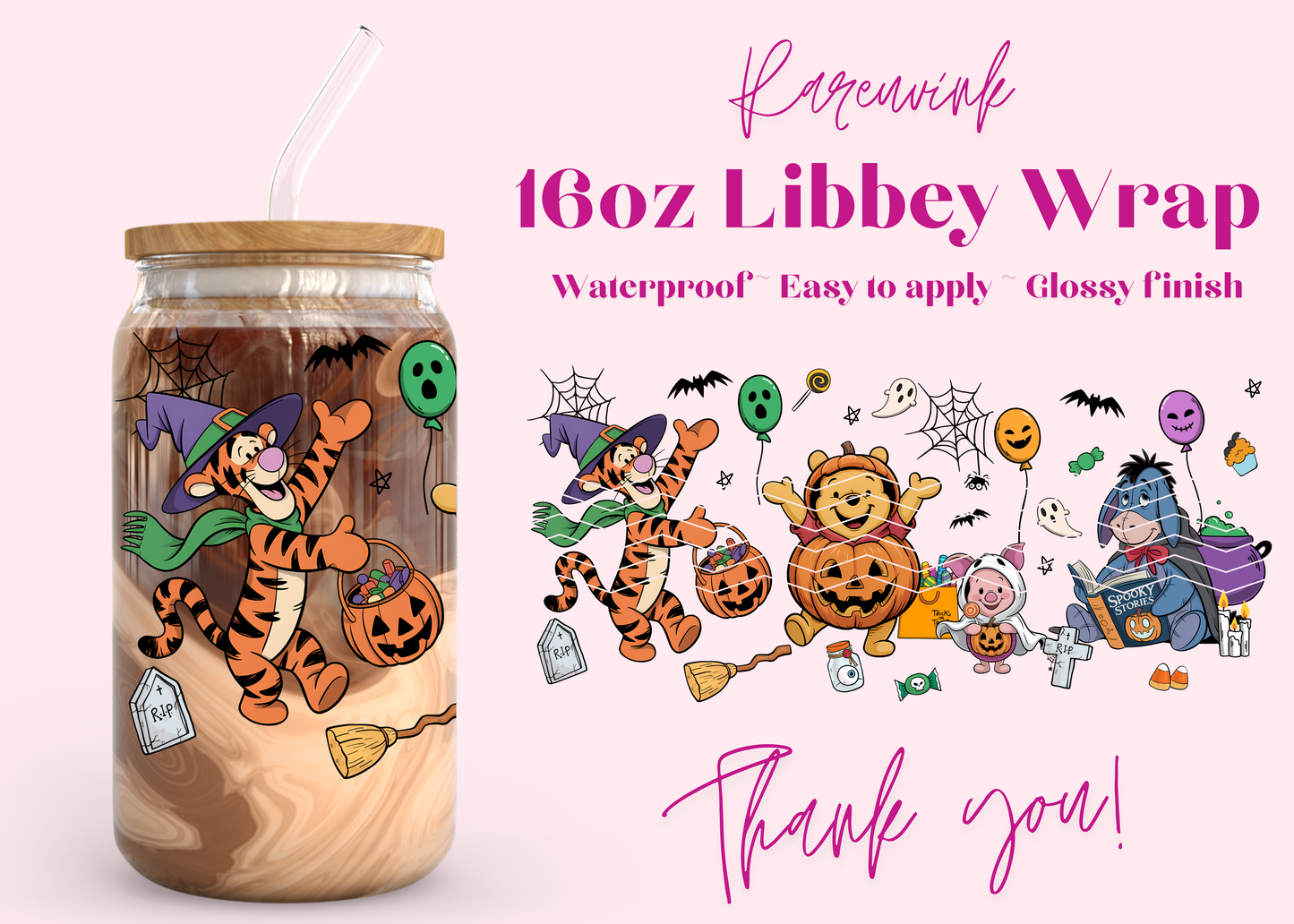 #1142 Pumpkin Winnie Tigger Halloween 16oz UVDTF Wrap
