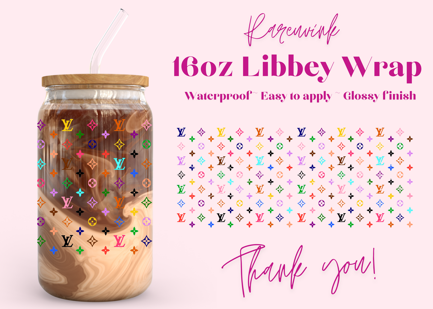 #947 Rainbow LV 16oz UVDTF Wrap