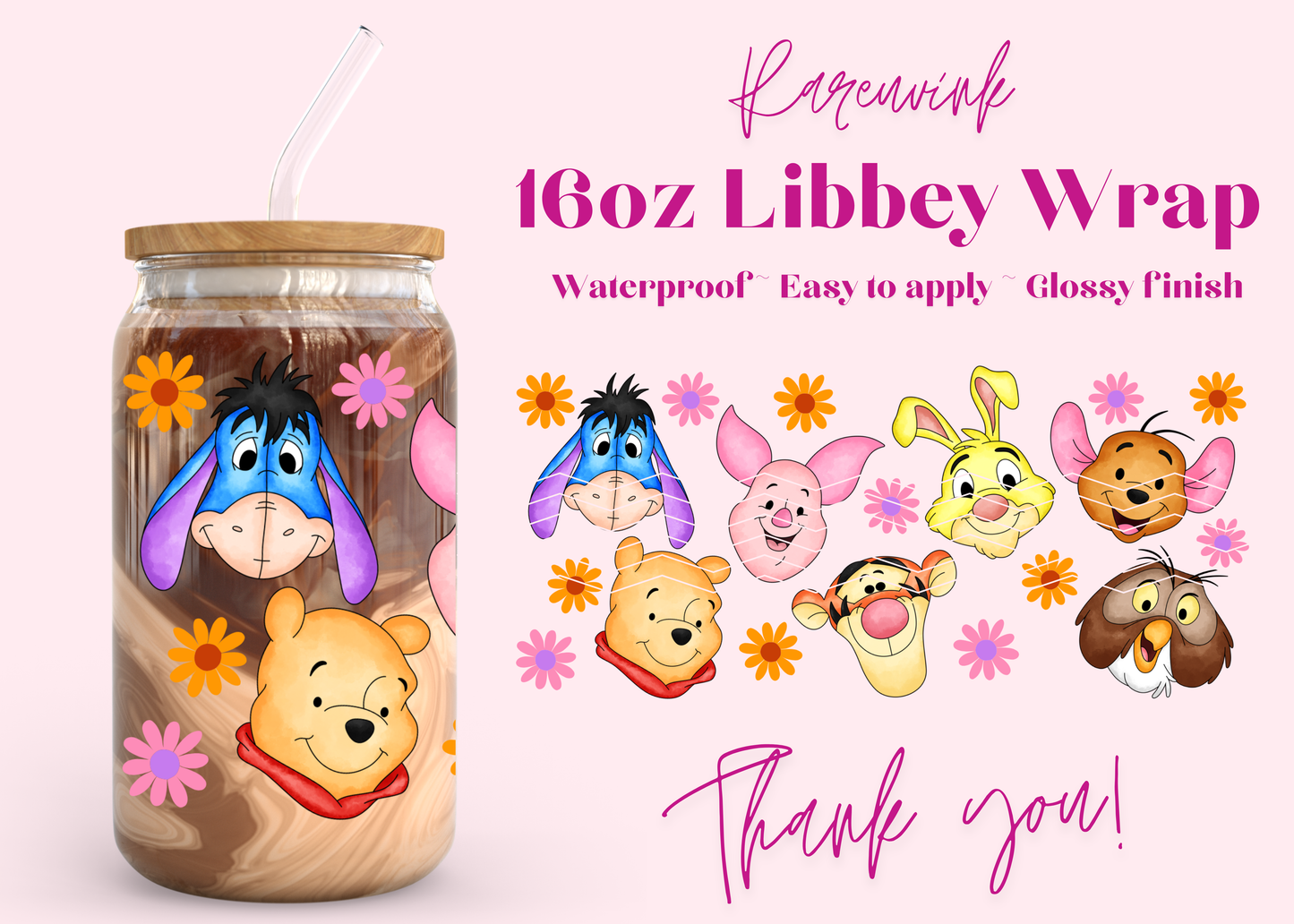 1262 Winnie Faces 16oz UVDTF Wrap