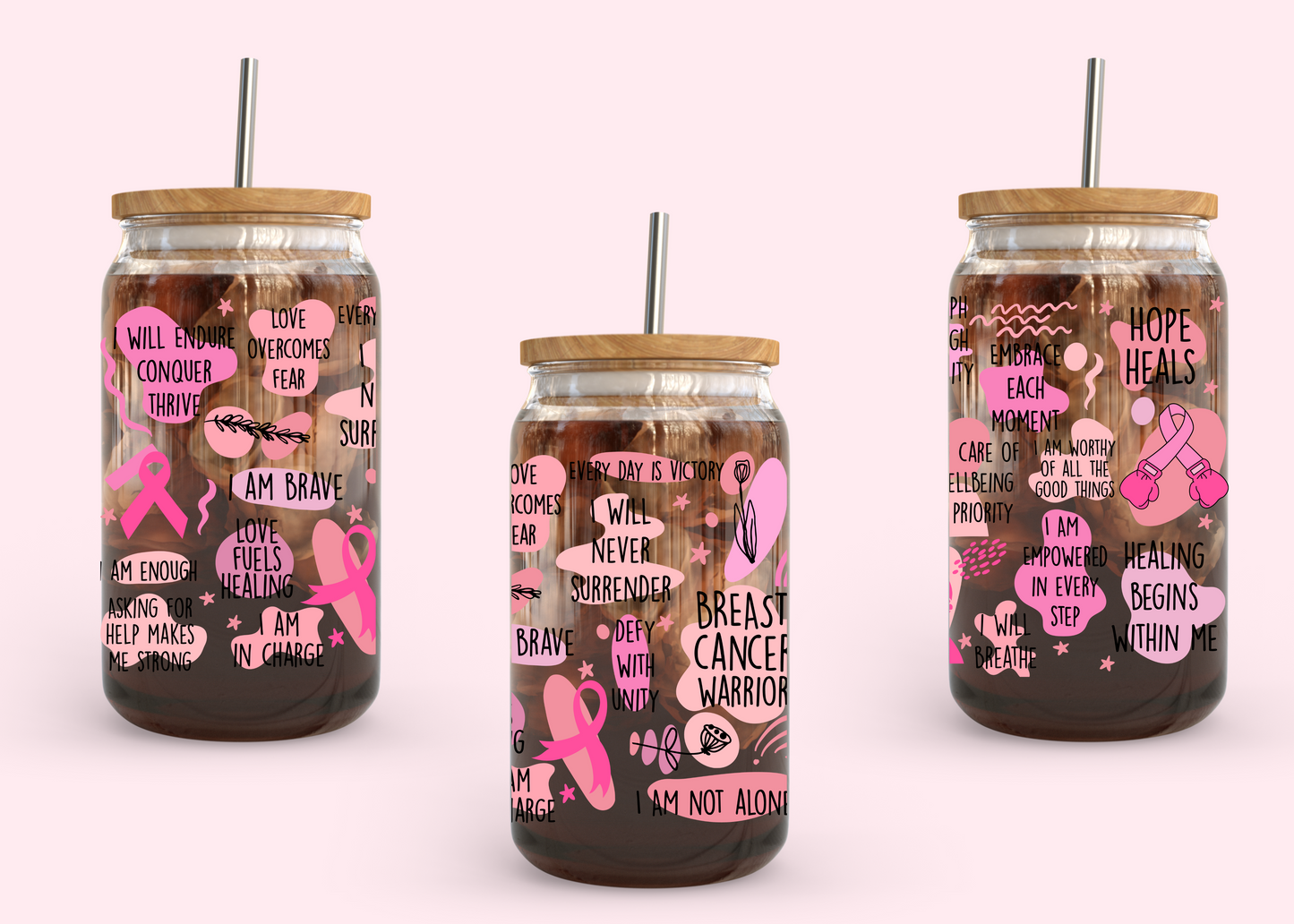 #980 Breast Cancer Warrior 16oz UVDTF Wrap