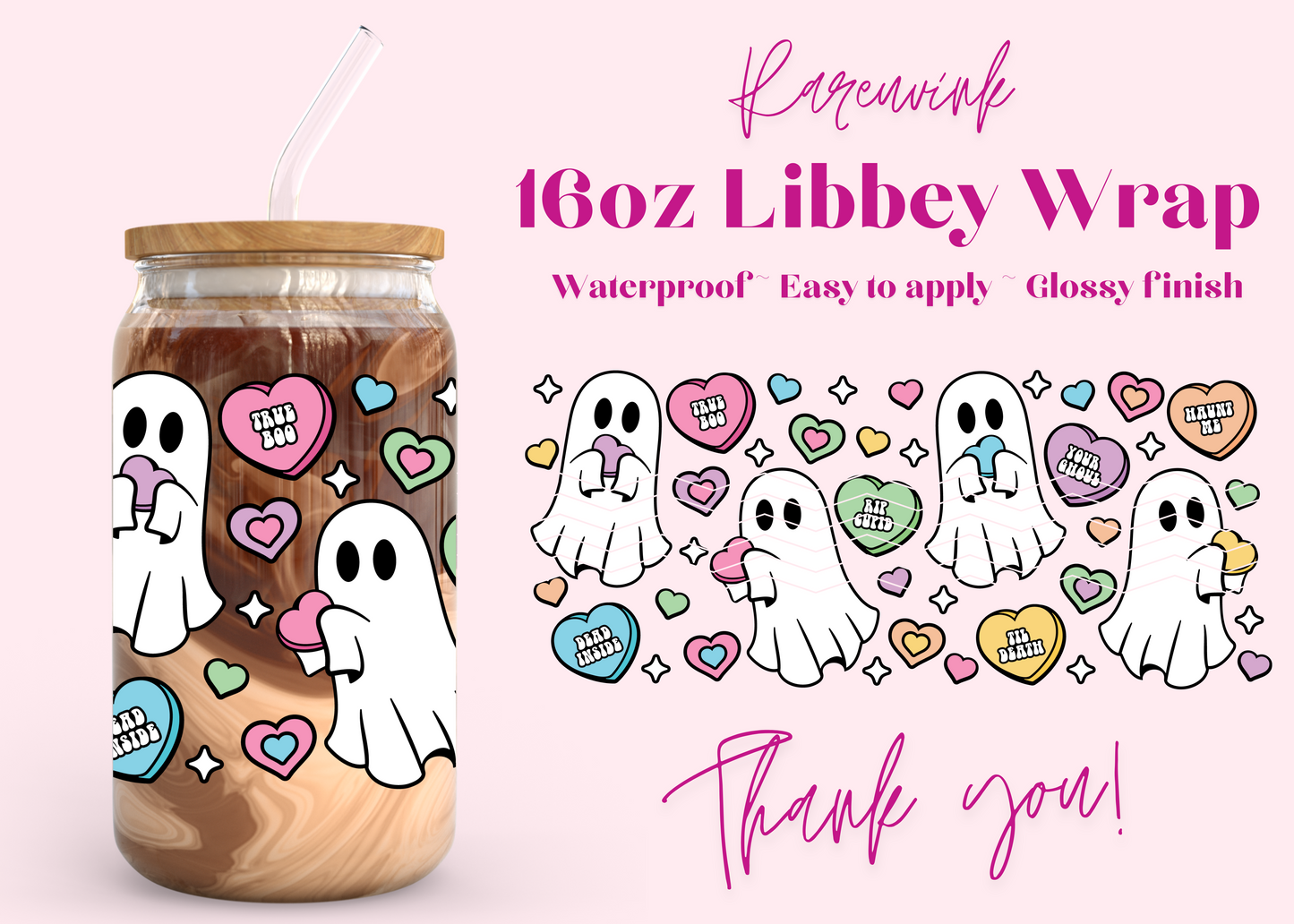 #905 Ghost Valentines 16oz UVDTF Wrap