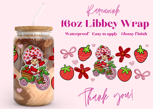 #1215 Embroidered Strawberry Shortcake 16oz UVDTF Wrap
