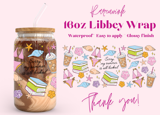 #1066 Summer is booked 16oz UVDTF Wrap
