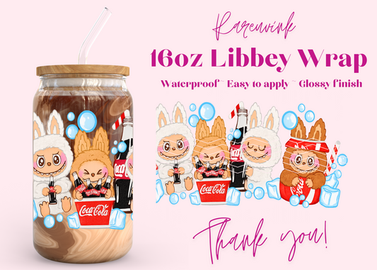 #1108 Labubu Soda Bubbles 16oz UVDTF Wrap