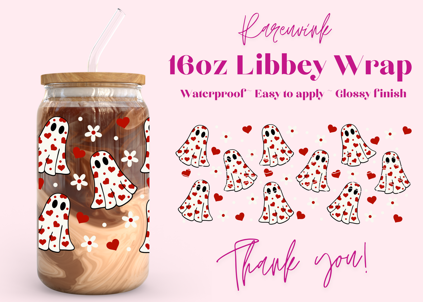 #907 Red Ghost Valentines 16oz UVDTF Wrap