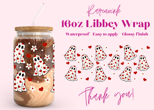 #907 Red Ghost Valentines 16oz UVDTF Wrap