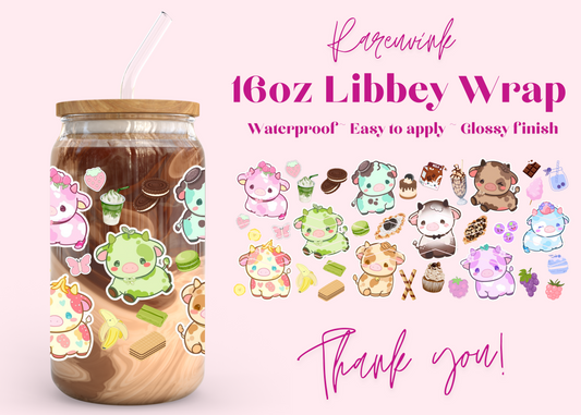 #998 Kawaii Cows 16oz UVDTF Wrap