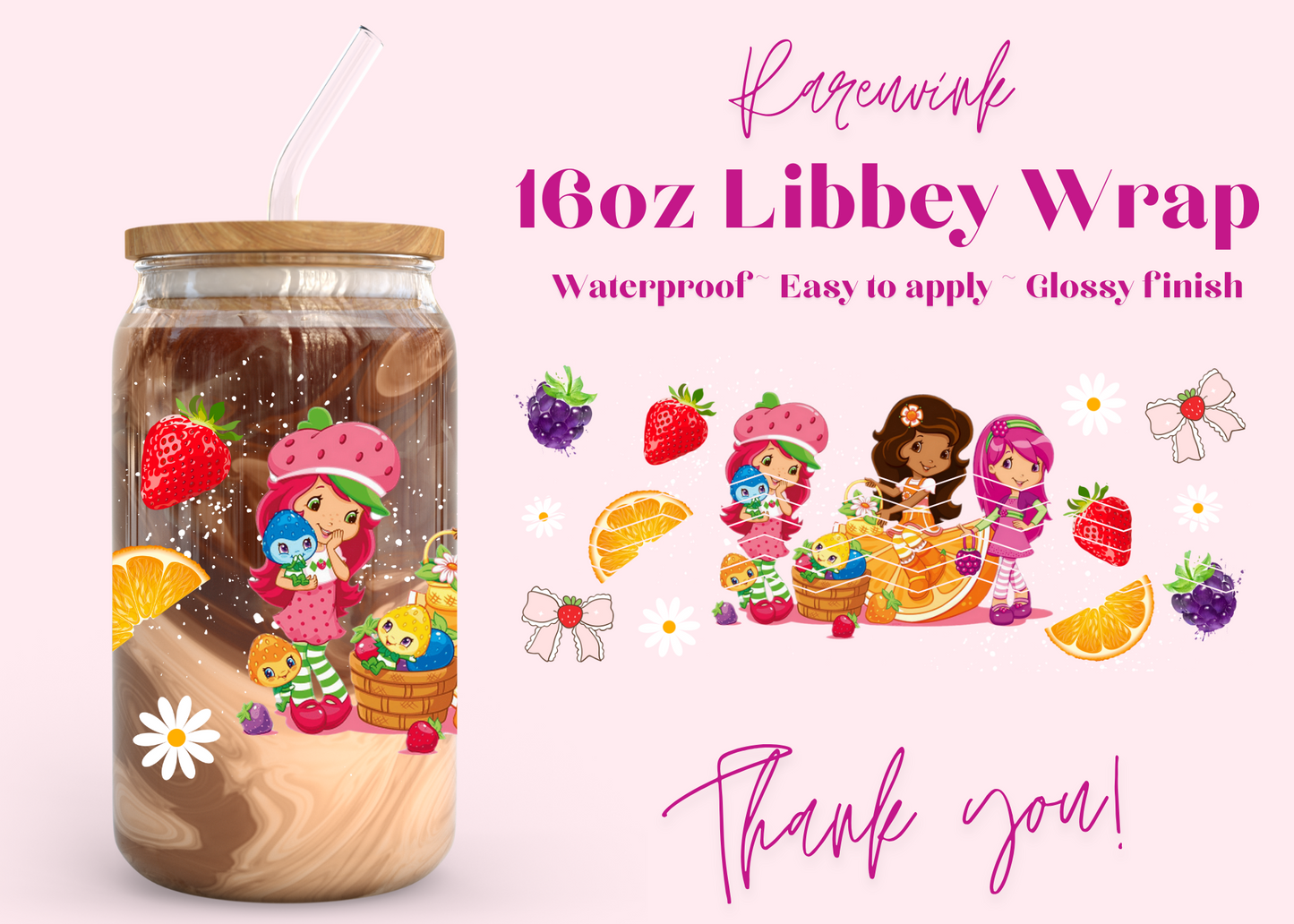 #1055 Strawberry Shortcake 16oz UVDTF Wrap