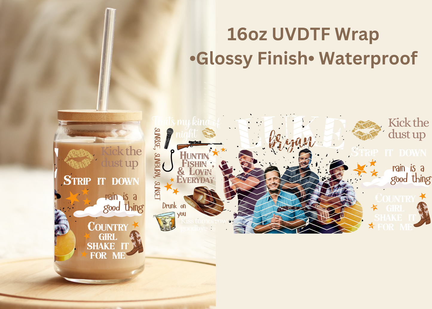 #704 Luke Bryan 16oz UVDTF Wrap