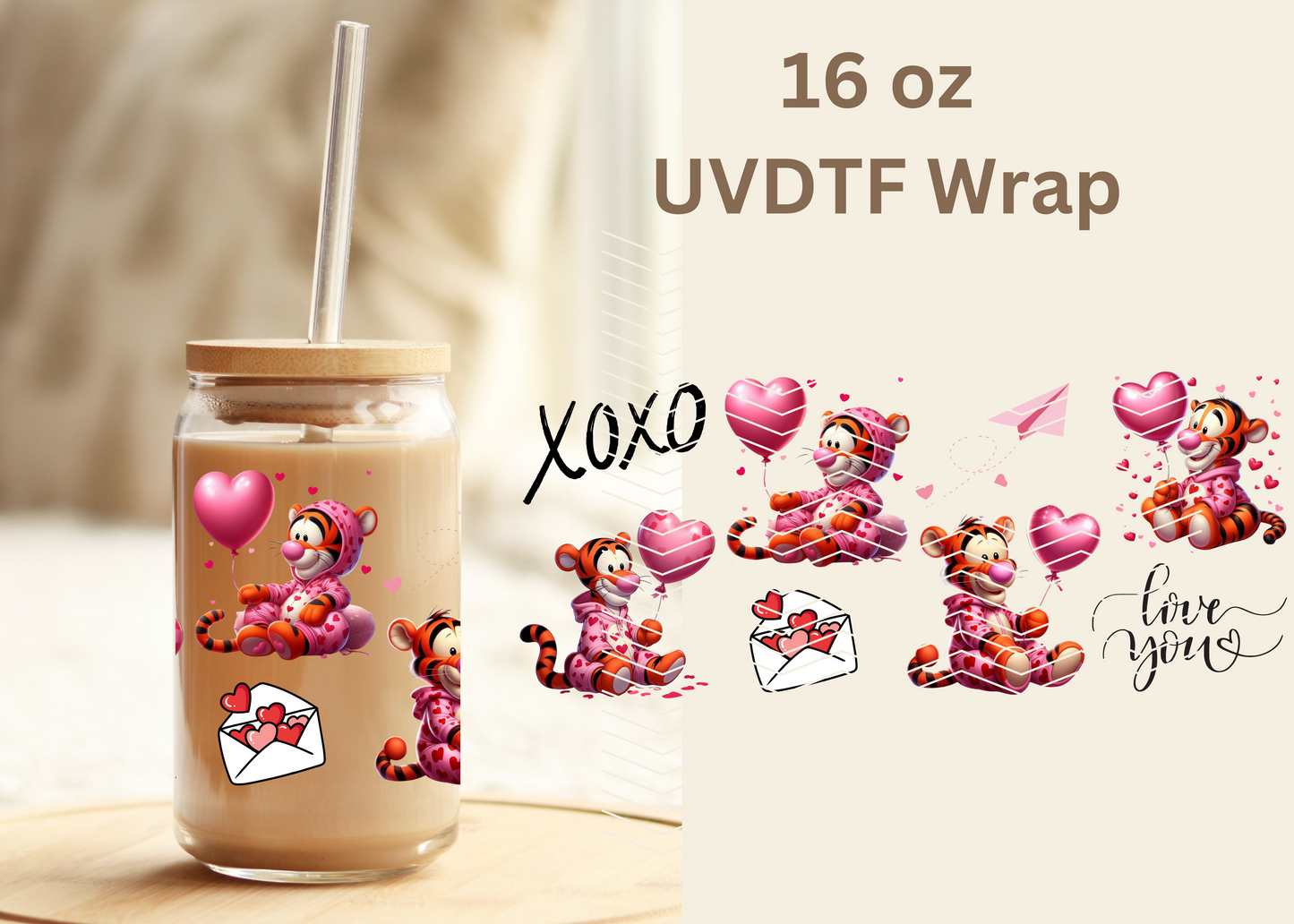 #356 Tigger Valentines Day UVDTF 16 oz Wrap