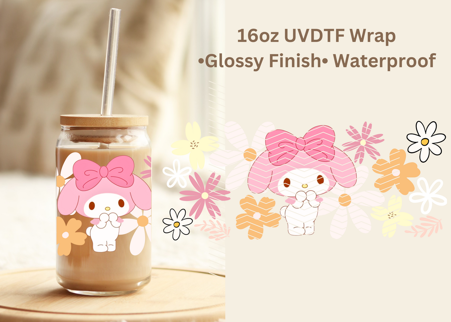 #698 My Melody Flowers 16oz UVDTF Wrap