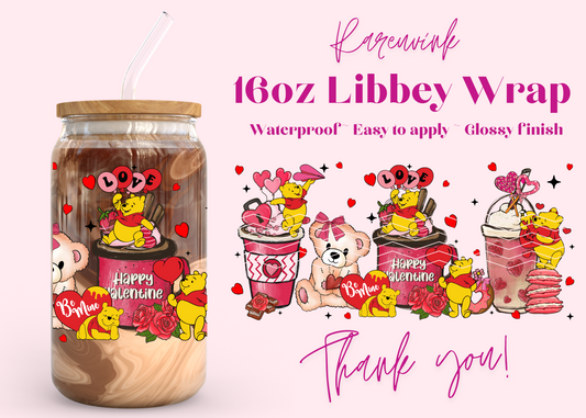 #898 Valentines Winnie Bear 16oz UVDTF Wrap