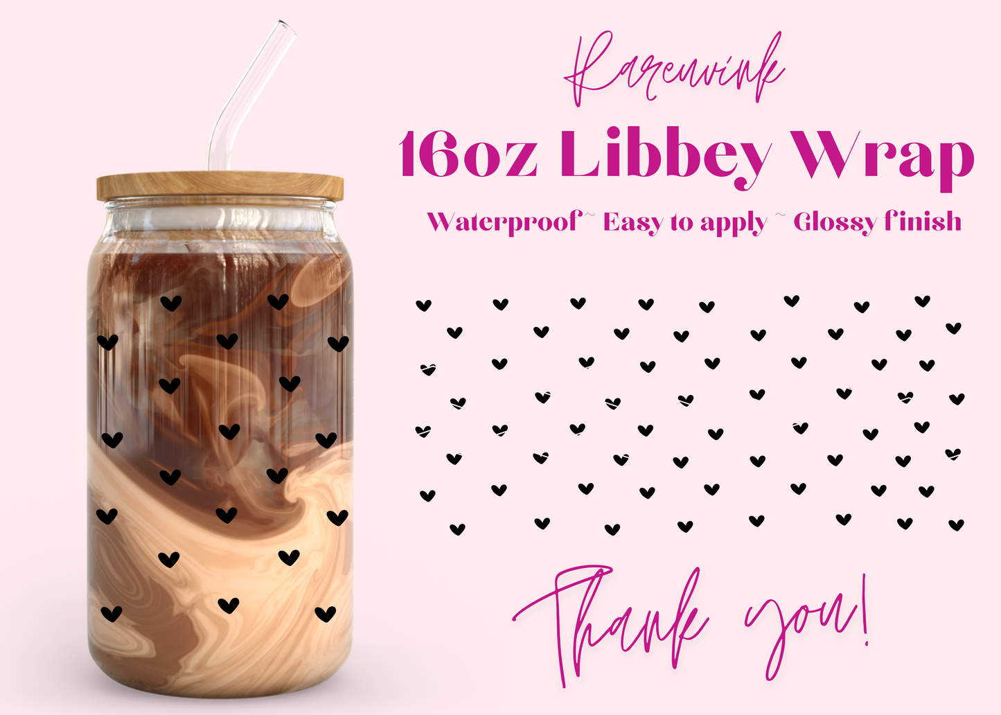 #960 Black Hearts 16oz UVDTF Wrap