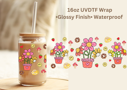 #653 Retro Flower 16oz Uvdtf wrap