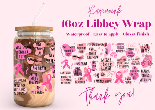 #980 Breast Cancer Warrior 16oz UVDTF Wrap