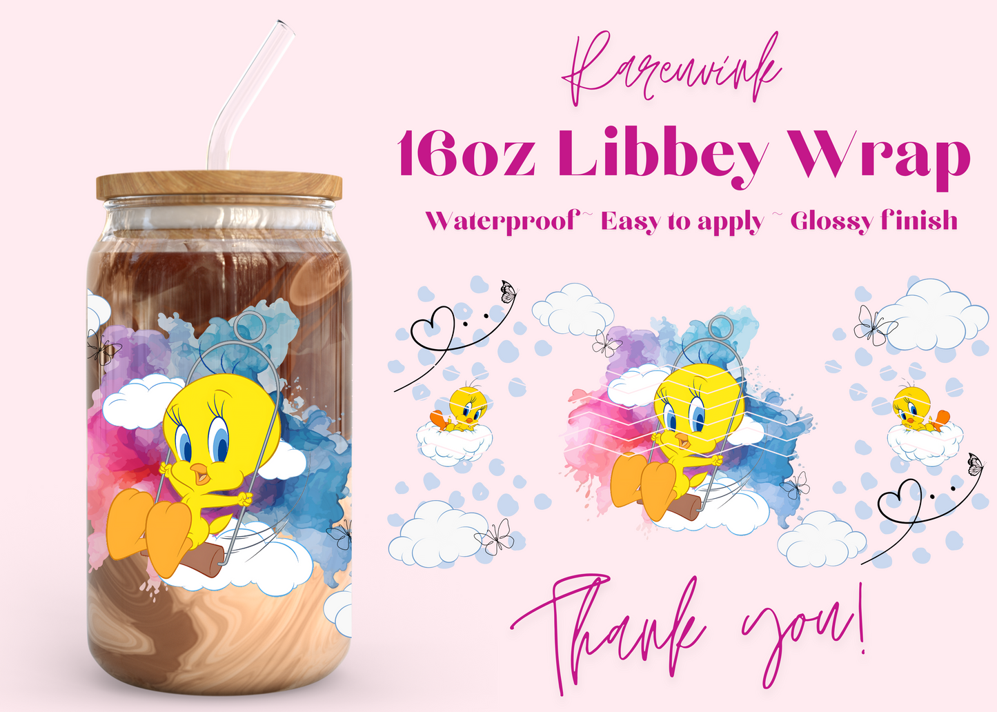 #1111 Tweety Clouds 16oz UVDTF Wrap