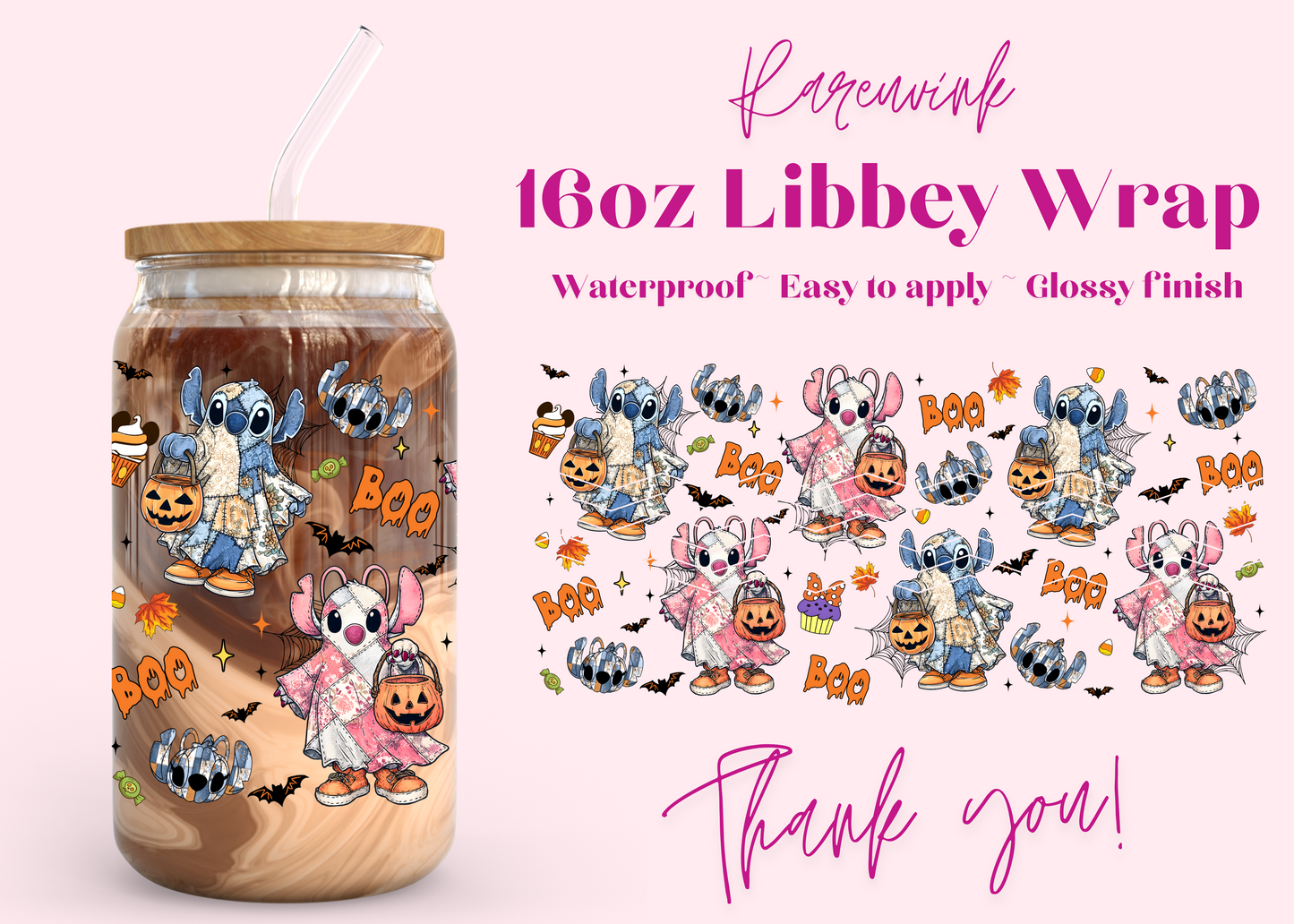 #1135 Stitch & Angel Halloween 16oz UVDTF Wrap