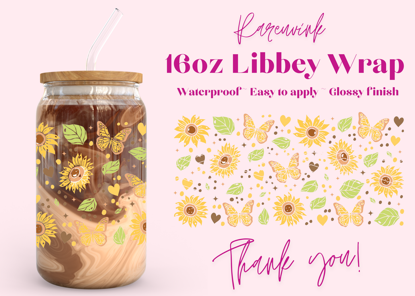#1030 Sunflower Butterflies 16oz UVDTF Wrap