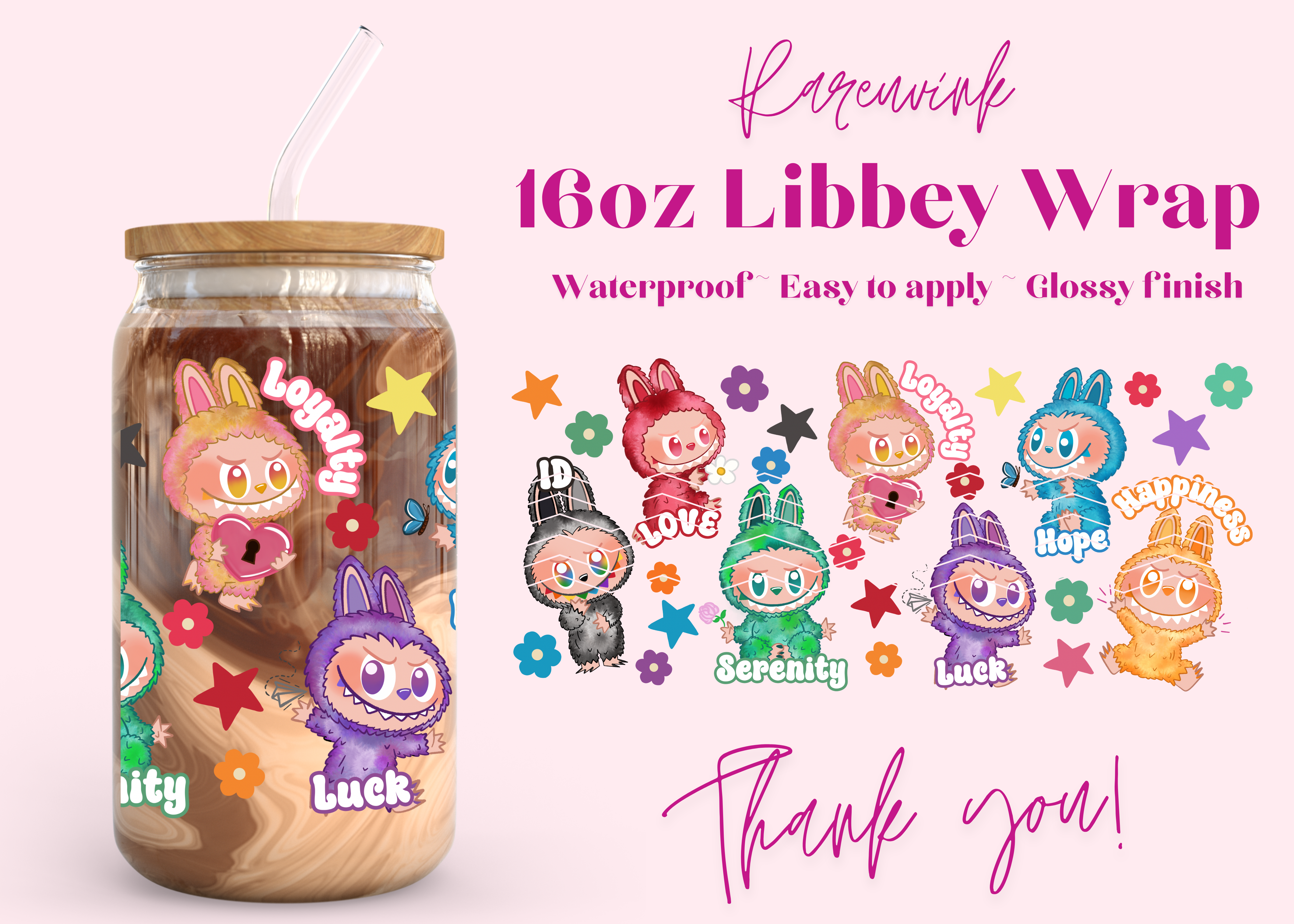 #1109 Labubu Baby Names 16oz UVDTF Wrap – Rareuvink