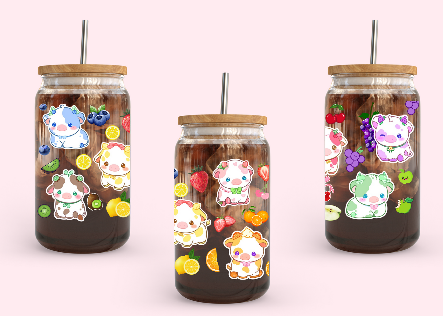 #1001 Kawaii Cow Fruits 16oz UVDTF Wrap
