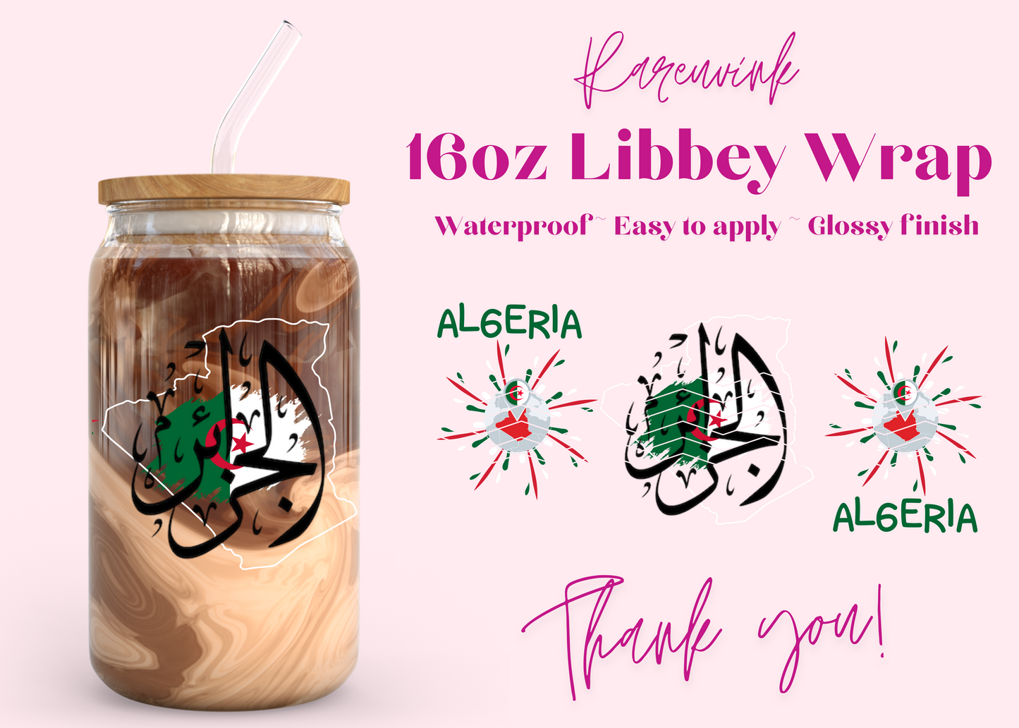#976 Algeria 16oz UVDTF Wrap