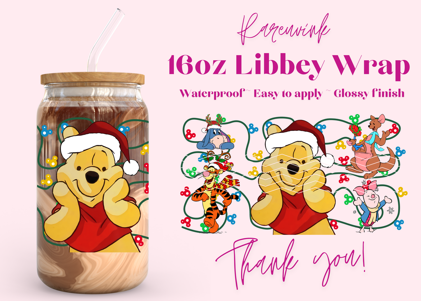 #831 Winnie Xmas 16oz UVDTF Wrap