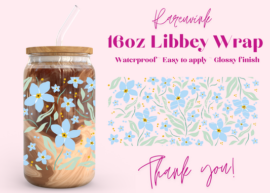 #1053 Blue Flowers 16oz UVDTF Wrap