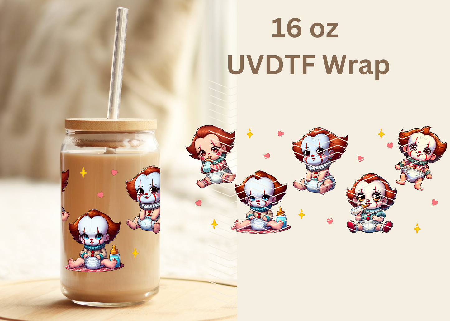 #383 Clown UVDTF 16 oz Wrap