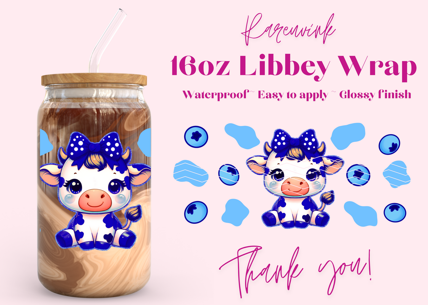 #1024 Blueberry Cow 16oz UVDTF Wrap