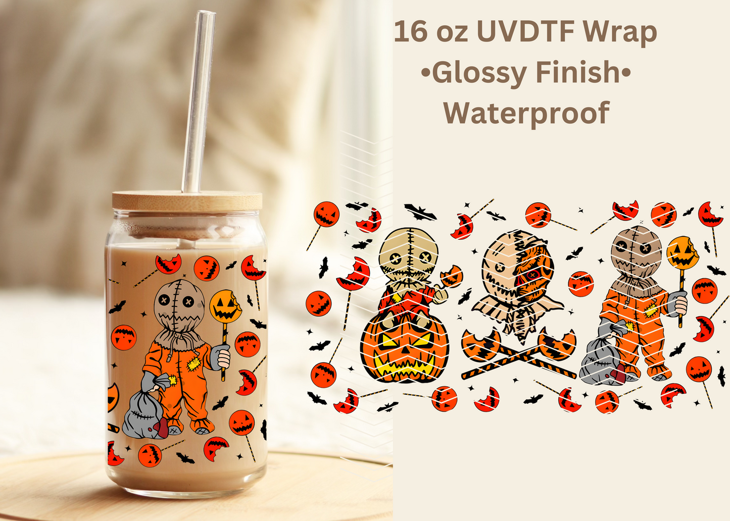 #529 Halloween Pumpkin 16 oz UVDTF wrap