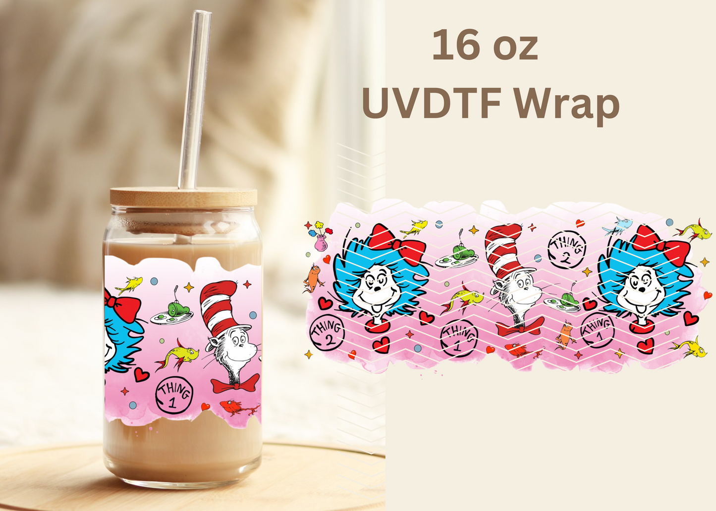 #435 Cat in the Hat UVDTF 16 oz Wrap