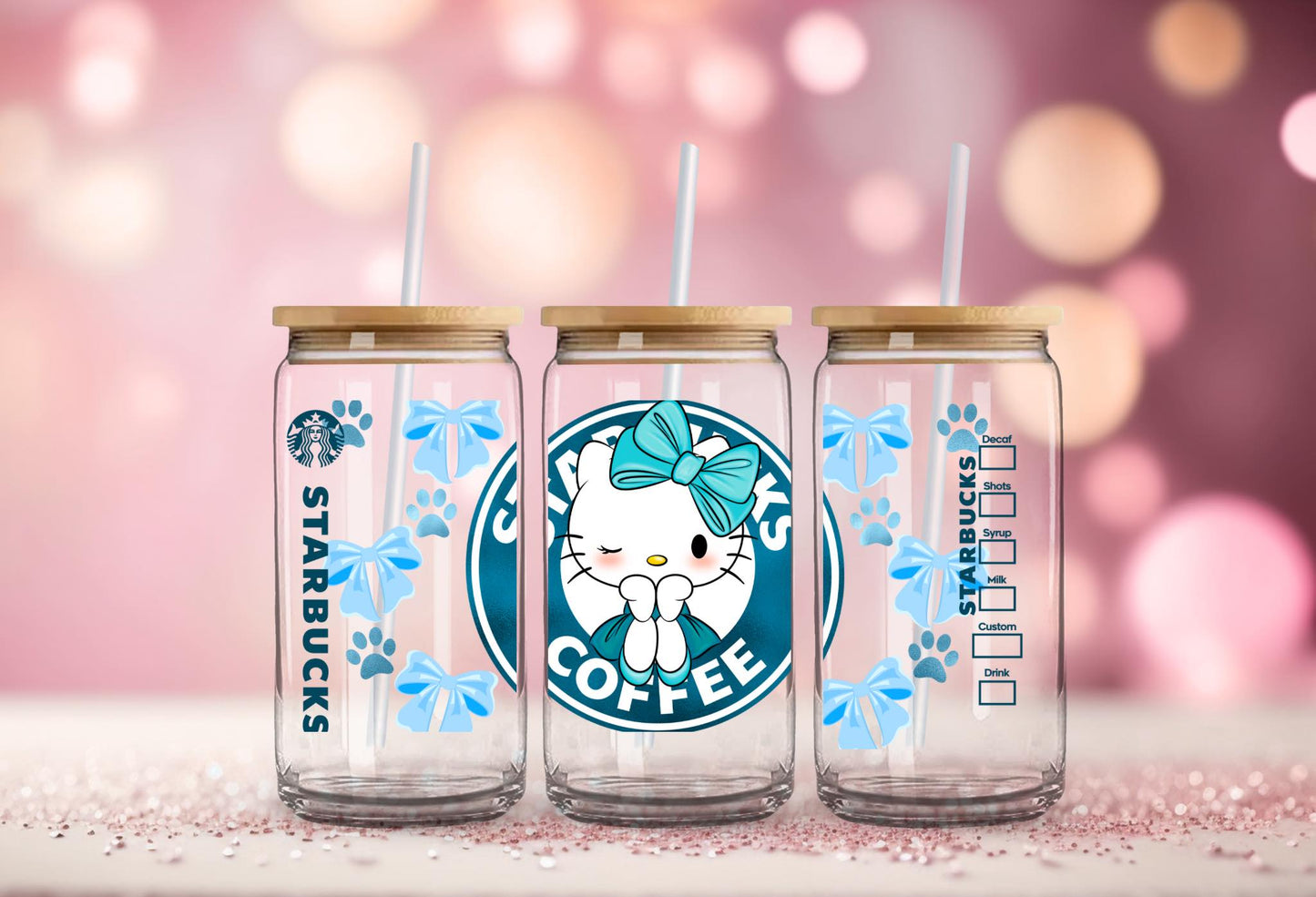 #17 Hello Kitty Starbux Blue UV DTF Wrap 16 oz